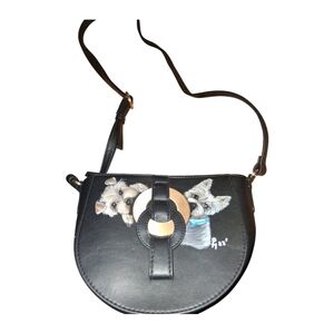 Black Crossbody Leather Bag with Yorkshire Terrier Hand Painted Design